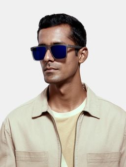 Opium Eyewear - Mens Blue Polycarbonate Lenses Grey Frame Rectangle Sunglasses