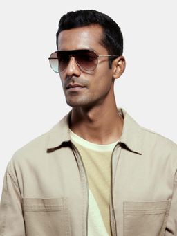 Opium Eyewear - Mens Purple Polycarbonate Lenses Brown Frame Aviator Sunglasses