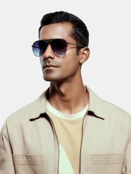 Opium Eyewear - Mens Purple Polycarbonate Lenses Green Frame Aviator Sunglasses