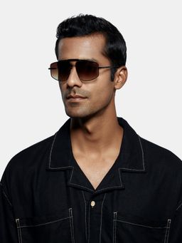 Opium Eyewear - Mens Brown Polycarbonate Lenses Black Frame Square Sunglasses