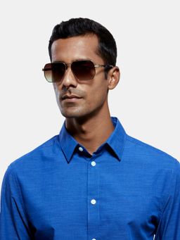 Opium Eyewear - Mens Brown Polycarbonate Lenses Gold Frame Square Sunglasses