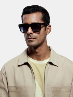 Opium Eyewear - Mens Grey Polycarbonate Lenses Green Frame Square Sunglasses