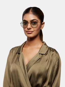 Opium Eyewear - Unisex Green Polycarbonate Lenses Gold Frame Round Sunglasses