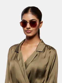 Opium Eyewear - Unisex Brown Polycarbonate Lenses Silver Frame Round Sunglasses