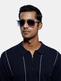 Opium Eyewear - Mens Blue Polycarbonate Lenses Crystal Frame Rectangle Sunglasses