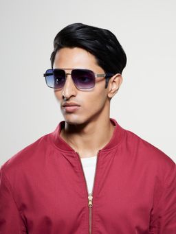 Opium Eyewear - Mens Blue Polycarbonate Lenses Silver Frame Navigator Sunglasses