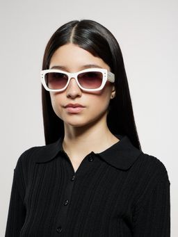 Opium Eyewear - Womens Grey Polycarbonate Lenses White Frame Cat Eye Sunglasses