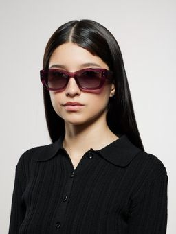 Opium Eyewear - Womens Grey Polycarbonate Lenses Purple Frame Cat Eye Sunglasses