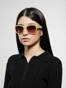 Opium Eyewear - Womens Brown Polycarbonate Lenses Beige Frame Square Sunglasses