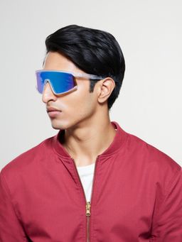 Opium Eyewear - Mens Blue Polycarbonate Lenses Crystal Frame Sheild Sunglasses