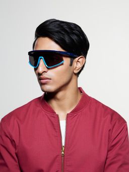 Opium Eyewear - Mens Grey Polycarbonate Lenses Blue Frame Pilot Sunglasses