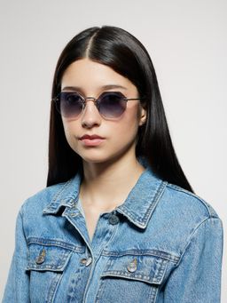 Opium Eyewear - Unisex Blue Polycarbonate Lenses Silver Frame Hexa Sunglasses