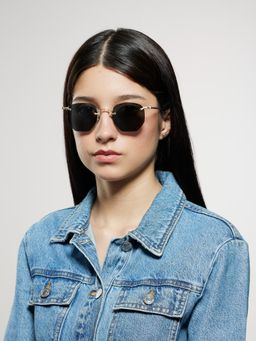 Opium Eyewear - Unisex Grey Polycarbonate Lenses Gold Frame Hexa Sunglasses