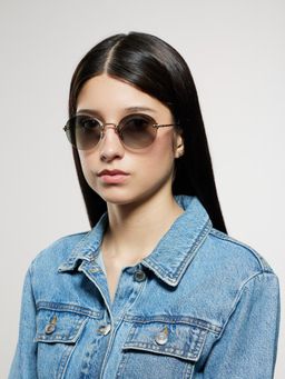 Opium Eyewear - Unisex Green Polycarbonate Lenses Gold Frame Round Sunglasses