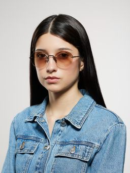 Opium Eyewear - Unisex Brown Polycarbonate Lenses Gunmetal Frame Round Sunglasses