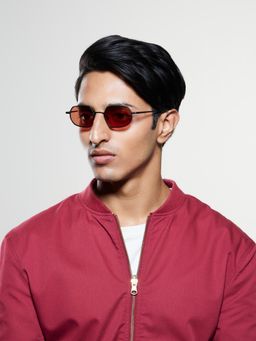 Opium Eyewear - Unisex Brown Polycarbonate Lenses Black Frame Hexa Sunglasses