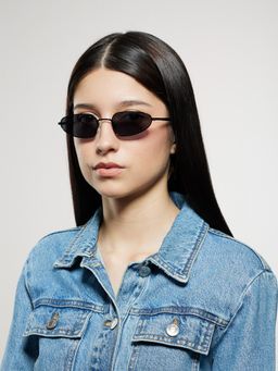 Opium Eyewear - Womens Grey Tac Lenses Black Frame Oval Sunglasses