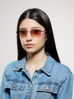 Opium Eyewear - Womens Brown Polycarbonate Lenses Gold Frame Oval Sunglasses