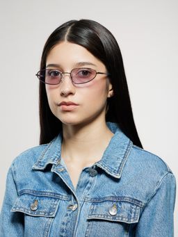 Opium Eyewear - Womens Blue Polycarbonate Lenses Silver Frame Oval Sunglasses