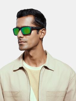 Opium Eyewear - Mens Green Tac Lenses Black Frame Square Sunglasses