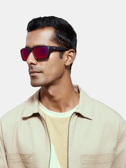 Opium Eyewear - Mens Red Tac Lenses Black Frame Square Sunglasses