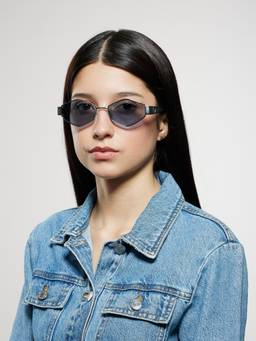 Opium Eyewear - Unisex Blue Polycarbonate Lenses Silver Frame Hexa Sunglasses