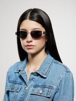 Opium Eyewear - Womens Grey Tac Lenses Silver Frame Cat Eye Sunglasses