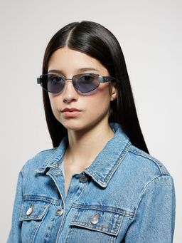 Opium Eyewear - Womens Blue Polycarbonate Lenses Silver Frame Cat Eye Sunglasses