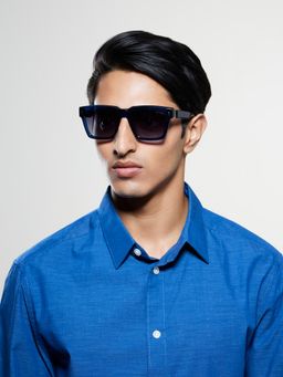 Opium Eyewear - Mens Grey TAC Lenses Blue Frame Square Sunglasses