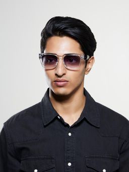 Opium Eyewear - Mens Grey Polycarbonate Lenses Crystal Frame Square Sunglasses