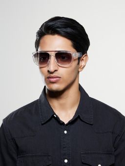 Opium Eyewear - Mens Grey Polycarbonate Lenses Crystal Frame Wayfarer Sunglasses