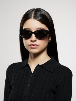 Opium Eyewear - Womens Grey Polycarbonate Lenses Black Frame Cat Eye Sunglasses