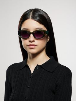 Opium Eyewear - Womens Purple Polycarbonate Lenses Green Frame Cat Eye Sunglasses