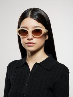 Opium Eyewear - Womens Brown Polycarbonate Lenses Beige Frame Cat Eye Sunglasses