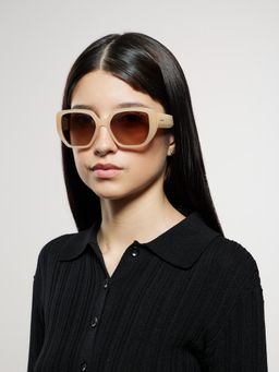 Opium Eyewear - Womens Brown Polycarbonate Lenses Beige Frame Butterfly Sunglasses