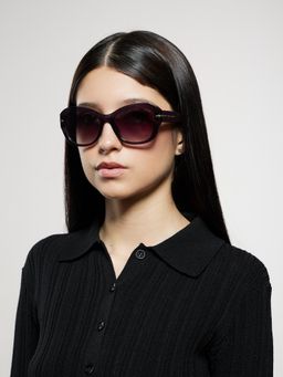 Opium Eyewear - Womens Purple Polycarbonate Lenses Purple Frame Butterfly Sunglasses