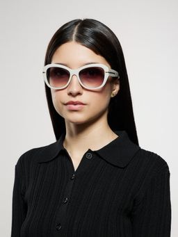 Opium Eyewear - Womens Grey Polycarbonate Lenses Grey Frame Butterfly Sunglasses