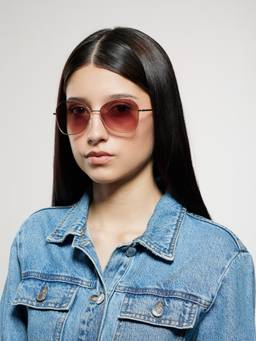 Opium Eyewear - Womens Brown Polycarbonate Lenses Gold Frame Butterfly Sunglasses