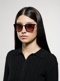Opium Eyewear - Womens Brown Polycarbonate Lenses Black Frame Cat Eye Sunglasses