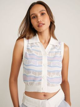 Pomelo - Scalloped Knit Sleeveless Top - Multi Color