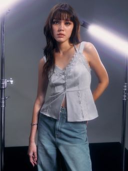 Pomelo - Lace Detail Cami Top - Grey