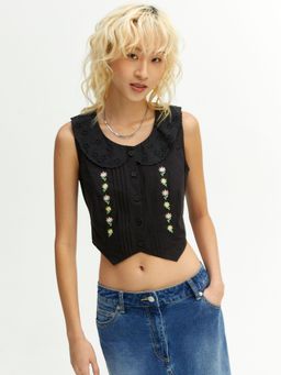 Pomelo - Pointed Hem Tank Top - Black