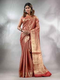 CHARUKRITI - Maroon Handwoven Brocade Silk Saree with Zari Woven Designs & Unstitched Blouse