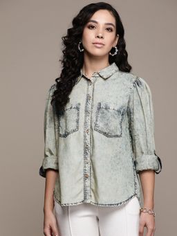 Label Ritu Kumar - Blue Collar Neck Full Sleeves Shirt