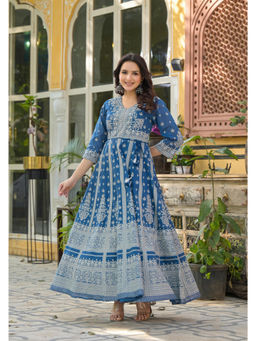 Juniper - Indigo Ethnic Motif Floral Cotton Long Maxi Dress