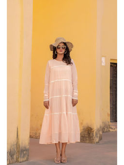 Juniper - Peach Lace Inserts Tiered Ethnic Midi Dress