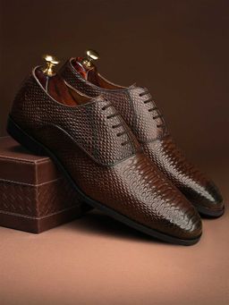 Louis Stitch - Brunette Brown Egyptian Crust Leather Formal Oxfords