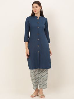 Laado - Women Navy Blue Panelled Pure Cotton Kurta With Salwar (Set of 2)