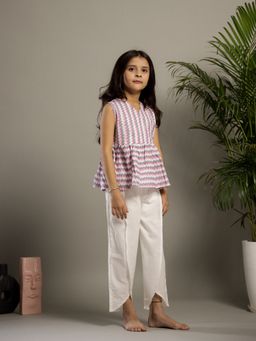 SAY - Girls White Cotton Printed Top with Pyjama (Set of 2)