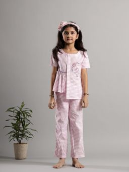 SAY - Girls Lavender Cotton Embroidered Top with Pyjama (Set of 2)